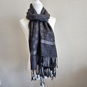 Pashmina and Silk Peace Symbol Scarf Wrap with Fringe
